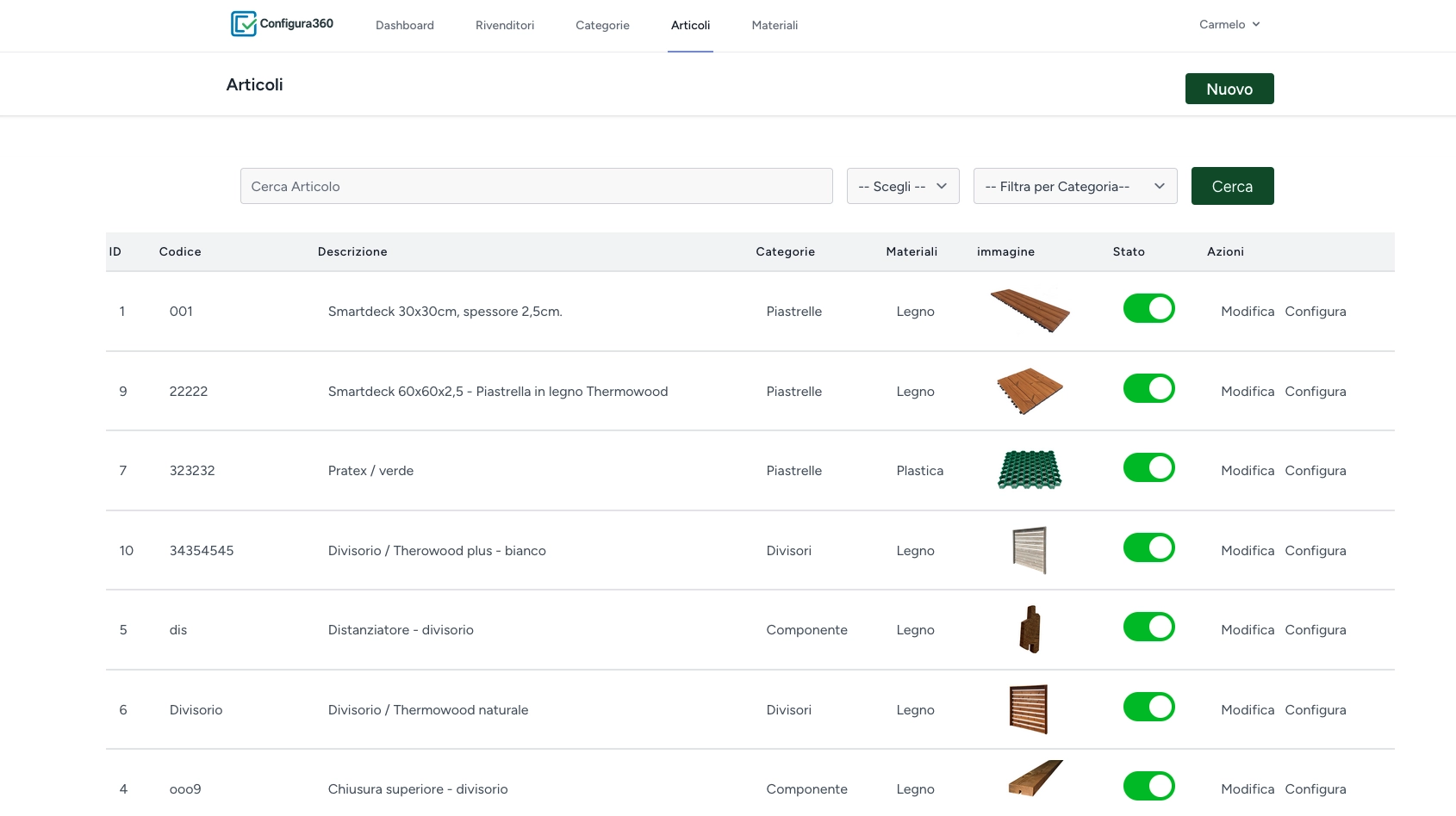 Configuratore 360 interfaccia passo‑passo
